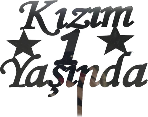 Kızım 1 Yaşında İlk Yaş Doğum Günü Partisi Pleksi Pasta Süsü Gümüş Renk