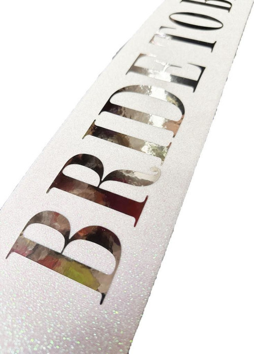 Beyaz Üzeri Gümüş Büyük Bride To Be Yazılı Simli Işıltılı Kuşak Kemer 10X80 Cm