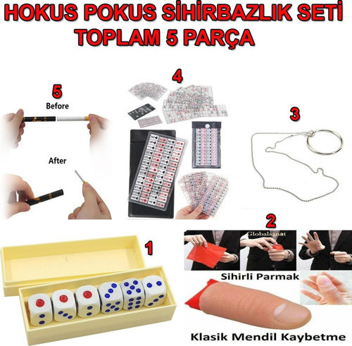 Hokus Pokus Sihirbazlık Seti İllüzyon Oyunları 5 Parçalık Set