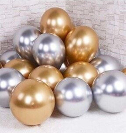 10 Adet Gümüş Ve Altın Rengi Parlak Metalik Krom Balon
