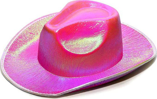 Neon Hologramlı Kovboy Model Parti Şapkası Pembe Yetişkin 39X36X14 Cm (4741)