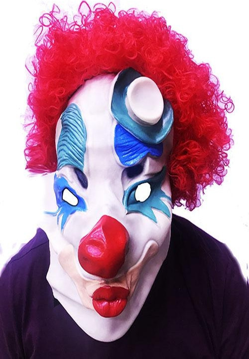 Kırmızı Renk Afro Bonus Peruklu Palyaço Lateks Et Maske (4741)