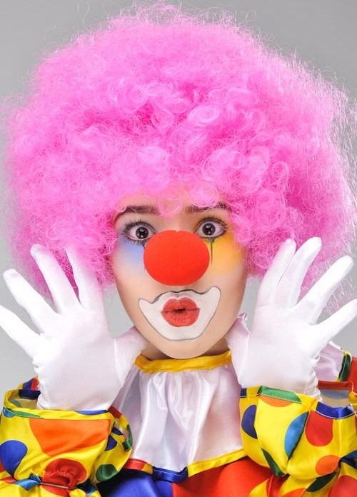 Pembe Renk Kıvırcık Afro Bonus Peruk Takma Saç Ve Kırmızı Burun Seti (4741)
