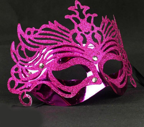 Metalik Fuşya Pembe Renk Masquerade Kelebek Simli Parti Maskesi 23X14 Cm (4741)