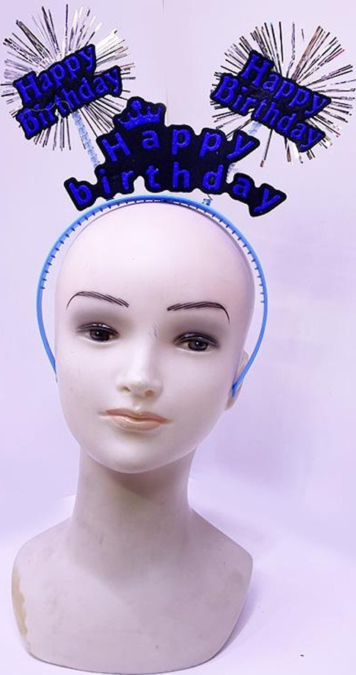 Happy Birthday Yazılı Püsküllü Neon Mavi Renk Doğum Günü Tacı 22X19 Cm (4741)