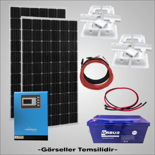 Karavan Solar Enerji Paketi 1kVA MPPT İnverter 2x205W Güneş Paneli 200Ah Karbon Jel Akü