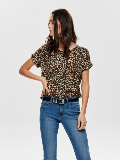 Kadın Leopar Desenli O Yaka Tişört 15182852