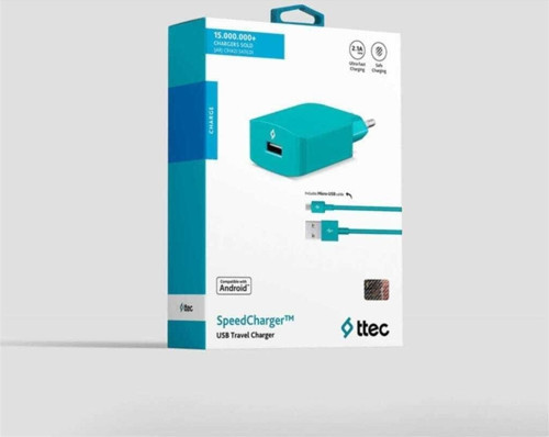 Speedcharger Serisi Micro Usb Kablolu 2.1A Seyahat Şarj Cihazı Turkuaz