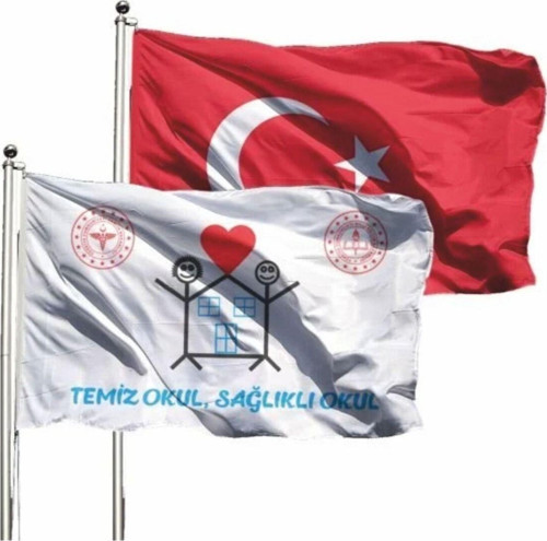 Temiz Okul (Beyaz Bayrak) + Türk Bayrağı 70X105Cm Raşel Kumaş