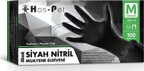 Haspet Siyah Nitril Pudrasız Muayene Eldiveni 100 Lü ( Medium )
