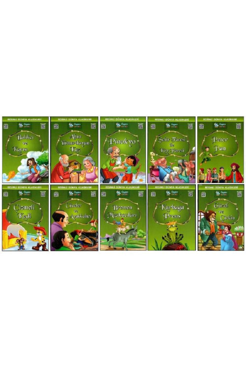1. Ve 2. Sınıf Hikaye Kitabı Seti Resimli Dünya Klasikleri 10 Kitap Yeşil Seri