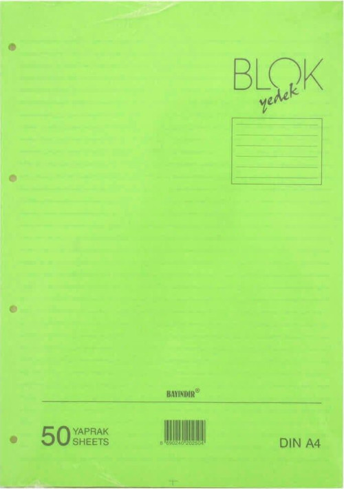 Çizgili Klasör Yedeği A4 50 Yaprak Yeşil Bbn0212