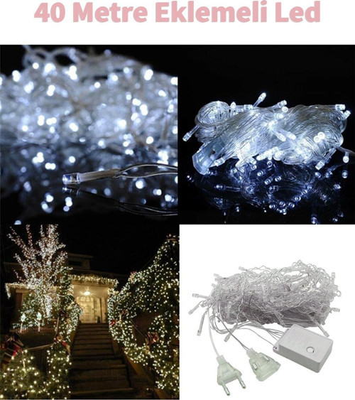 Fonksiyonlu Beyaz 40 Metre Dekor Led - Çam Ağacı Süsü Yılbaşı Süsü - Pirinç Led
