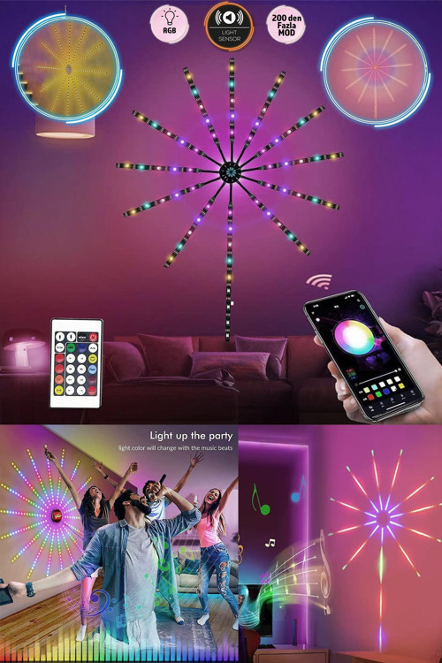 RGB Havai Fişek Led - Sese Duyarlı Led Uygulamalı USB li Kumandalı Led Parti Ledi Yılbaşı Led Dekor