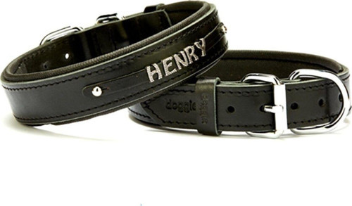 Konforlu Gerçek Deriden El Yapımı Isimlikli Köpek Boyun Tasması 3X42-50Cm - Black