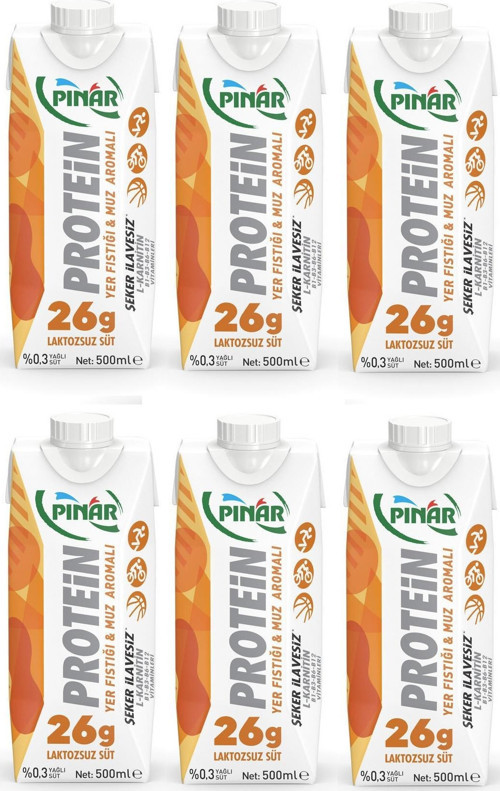 Protein Yer Fıstıklı Ve Muz Aromalı Laktozsuz Süt 500 Ml X 6 Adet