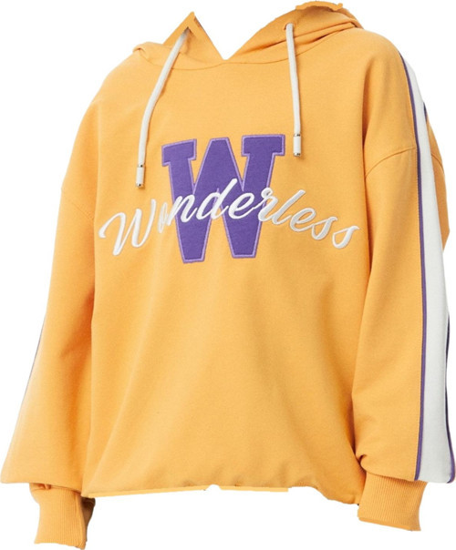 Kız Çocuk Wonderless Yazı Desenli Kolları Şeritli Kapüşonlu Hardal Sweatshirt