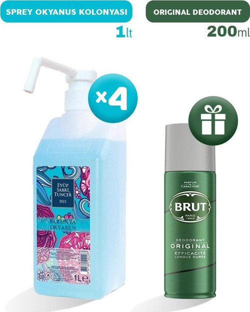 Sprey Okyanus Kolonyası 1 lt x 4, Erkek Deodorant Hediyeli