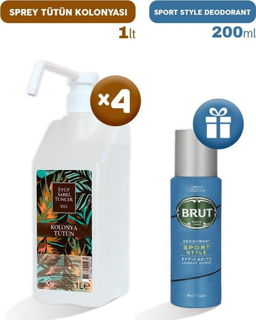 Sprey Tütün Kolonyası 1 lt x 4, Erkek Deodorant Hediyeli