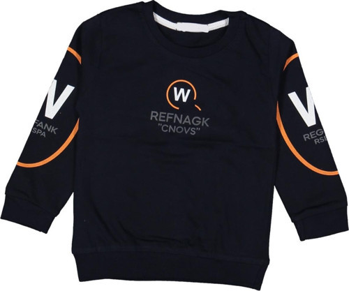 Erkek Çocuk Refnagk Yazı Desenli Lacivert Penye Sweatshirt