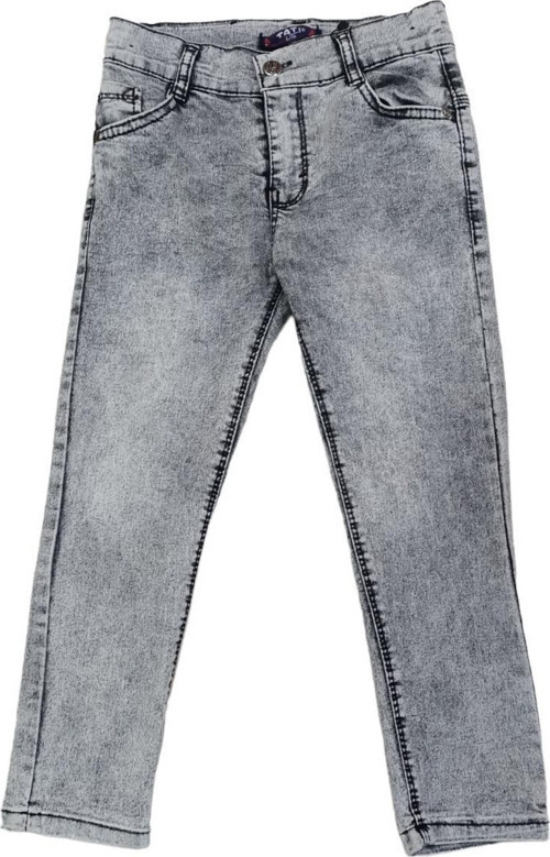 Erkek Çocuk Eskitme Desenli Dar Paça Gri Kot Pantolon