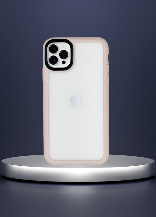İPHONE 12 PRO YANLARI RENKLİ SİLİKON PARLAK ARKA YÜZEYLİ TİGER HİBRİT KAPAK KREM