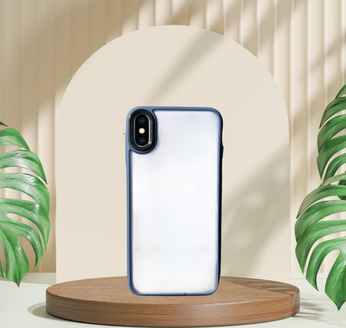 İPHONE XS MAX YANLARI RENKLİ SİLİKON PARLAK ARKA YÜZEYLİ TİGER HİBRİT KAPAK LACİVERT