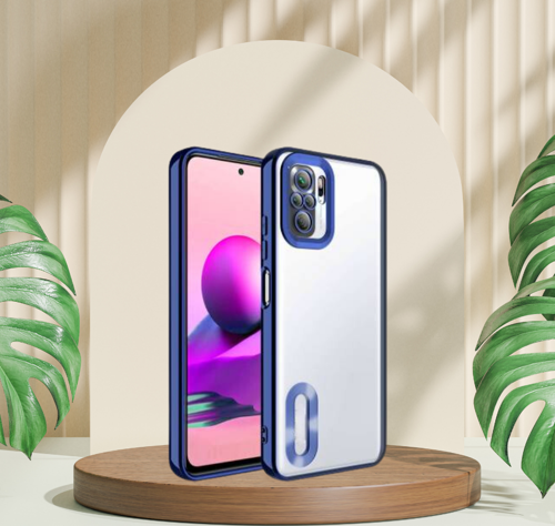 XİAOMİ REDMİ NOTE 10 5G YANLARI RENKLİ LENS KORUMALI LOGO GÖSTEREN MEGA KILIF LACİVERT