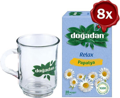 Papatya Bitki Çayı 20' li x 8 + Doğadan Cam Bardak