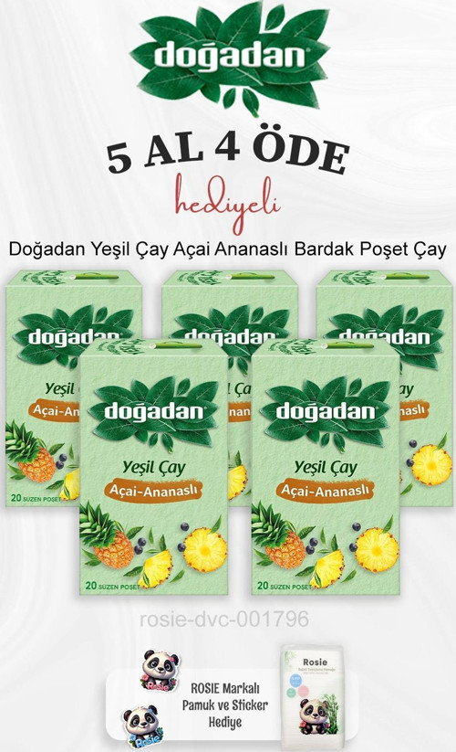 Yeşil Çay Açai Ananaslı Bardak Poşet Çay 5 Al 4 Öde ve Rosie Pamuk