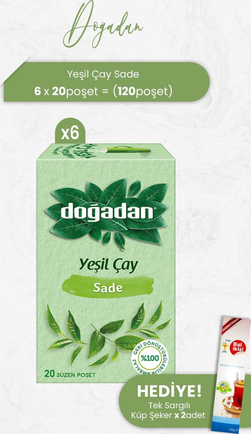 Yeşil Çay Sade 20'li x 6 Adet ve Tek Sargılı Küp Şeker x 2 Adet