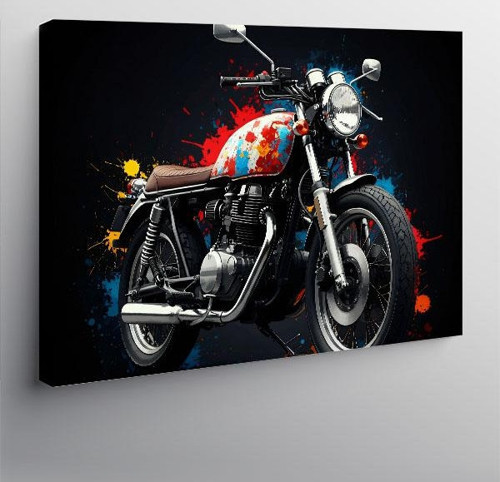 Kanvas Tablo Kırmızı Motosiklet İllüstrasyonu 100cmx140cm