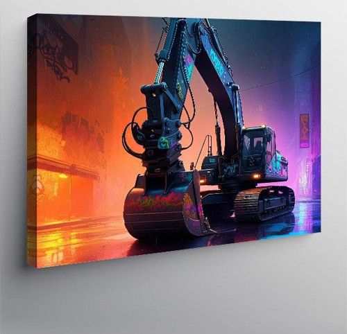 Kanvas Tablo İnşaat Kepçe Makinesi Çizimi 70cmx100cm