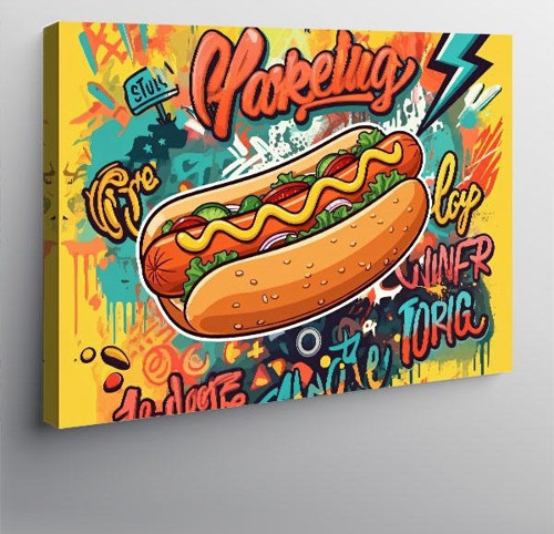 Kanvas Tablo Renkli Sosisli Sandviç Grafiti 50cmx70cm
