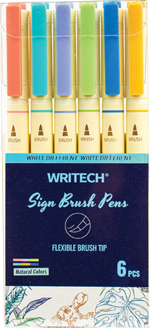 WRITECH W-827 FIRÇA TİP NATURAL 6 RENK KEÇELİ KALEM - 6'LI