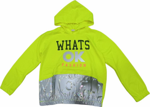 Kız Çocuk Reflektörlü Whats Yazı Desenli Kapüşonlu Sweatshirt 11 Yaş