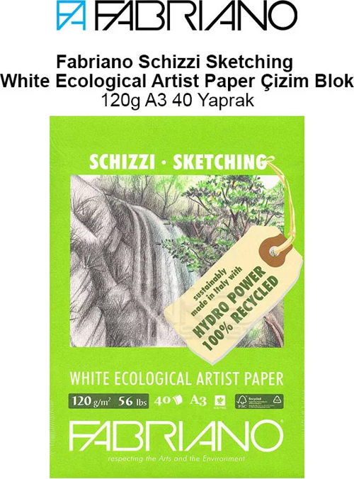 Schizzi Sketching White Ecological Artist Paper Çizim Blok 120g A3 40 Yaprak