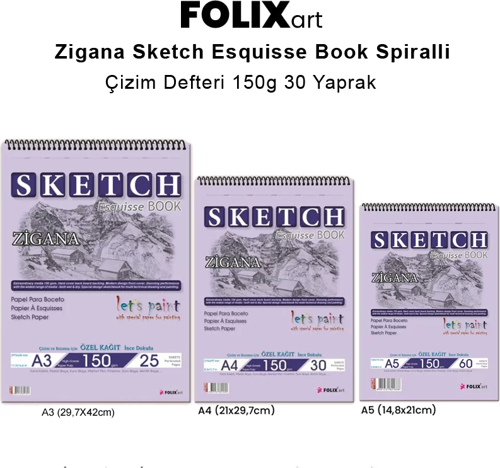 Art Zigana Sketch Esquisse Book Spiralli Çizim Defteri 150g 30 Yaprak