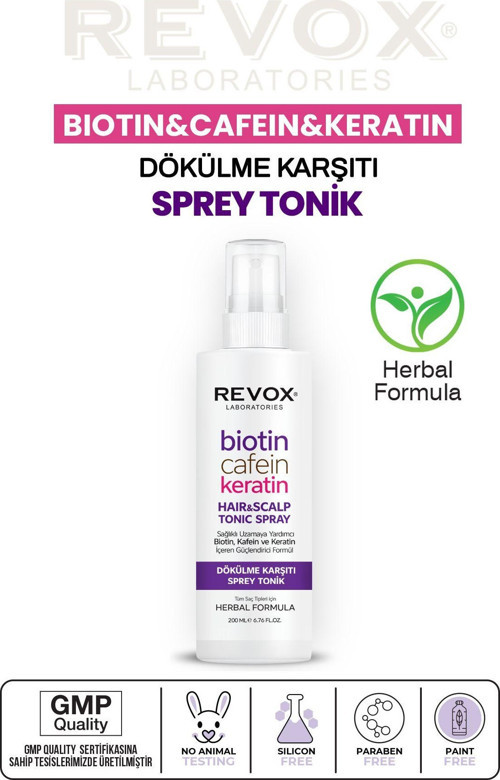 Biotin, Kafein ve Keratin İçeren Saç Dökülme Karşıtı Sağlıklı Uzamaya Yardımcı Sprey Tonik 200 ml.