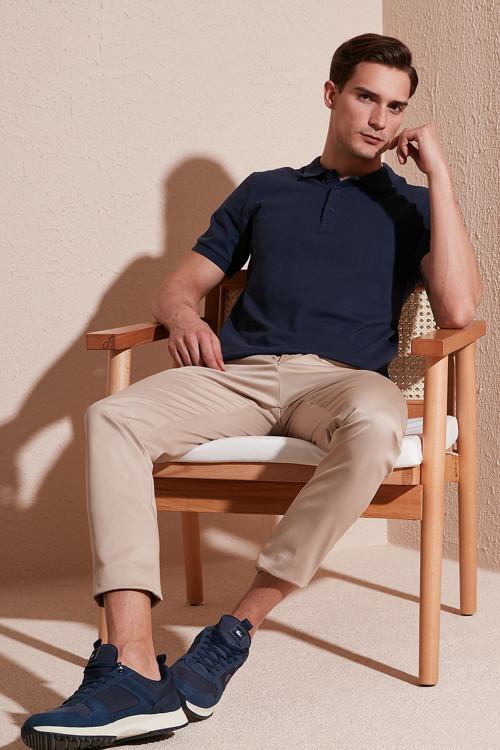 % 100 Pamuk Regular Fit Düğmeli Erkek Polo Yaka T Shirt 5902127 İNDİGO