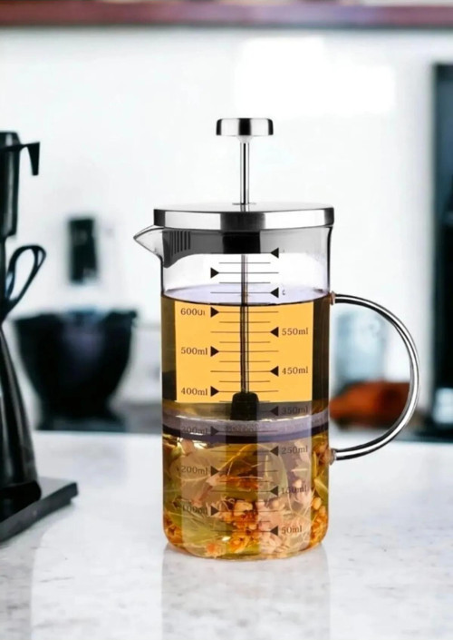 Cambu 600ml 3'ü 1 Arada Ateşe Dayanıklı (French Press Demlik, Ölçü Kabı)