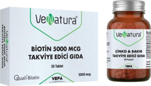 Biotin 5000 Mcg 30 Tablet + Çinko(15 Mg) & Bakır(1500 ?G) Takviye Edici Gıda 60 Kapsül