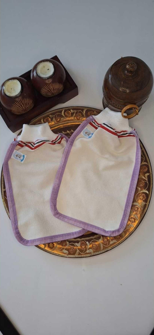 Eker Mor Biyeli Hızlıgiy Kese Seti-2 Adet Kese-Lastikli Kese-Banyo Ve Duş Kesesi-Doğal Özel Dokuma