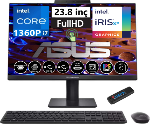 Expertcenter E5402WVAT Intel Core I7 1360P 8gb 512GB SSD WIN11PRO 23.8 IPS Dokunmatik All In One Bilgisayar AIOI7161TBB0D42 + Zetta USB Bellek