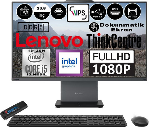 Thinkcentre Neo 24 50A Gen5 Intel Core I5 13420H 64GB Ddr5 2tb SSD Windows 11 Pro Intel® UHD Graphics 23.8" Dokunmatık Fhd All In One Bilgisayar 12SC001LTRP14 + Zetta Flash Bellek