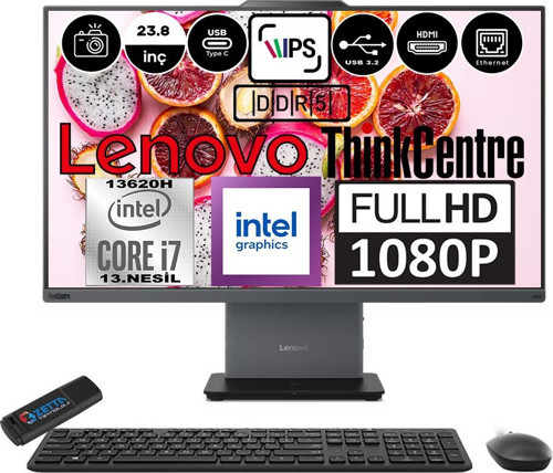 Thinkcentre Neo 24 50A Gen5 Intel Core I7 13620H 96GB Ddr5 1tb SSD Freedos Intel® UHD Graphics 23.8" Fhd All In One Bilgisayar 12SC000KTRF18 + Zetta Flash Bellek