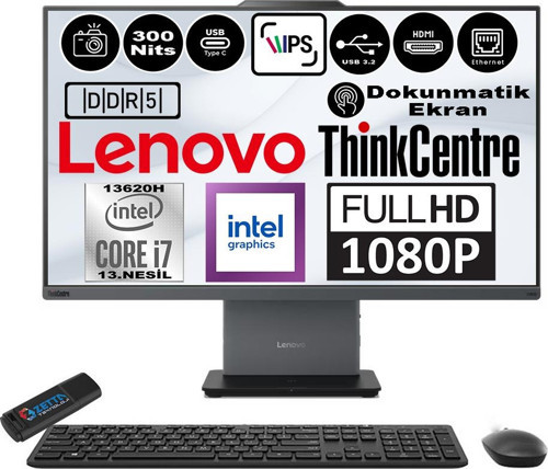 Thinkcentre Neo 27 50A Gen5 Intel Core I7 13620H 64GB Ddr5 256GB SSD Freedos Intel® UHD Graphics 27" Dokunmatık Fhd All In One Bilgisayar 12SA0013TRF11 + Zetta Flash Bellek