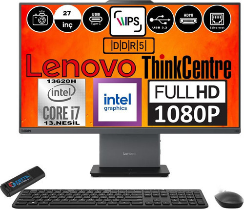 Thinkcentre Neo 27 50A Gen5 Intel Core I7 13620H 16GB Ddr5 4tb SSD Windows 11 Home Intel® UHD Graphics 27" Fhd All In One Bilgisayar 12SA000RTRH05 + Zetta Flash Bellek
