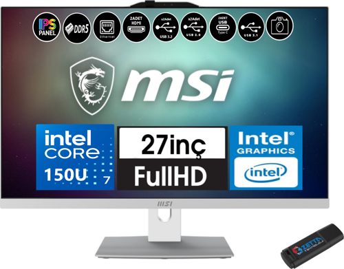 Modern AM272P Intel Core 7 150U 48GB Ddr5 256GB SSD Fhd 27" IPS WINDOWS11PRO All In One Bilgisayar 1M-846EUW11 + Zetta USB Bellek
