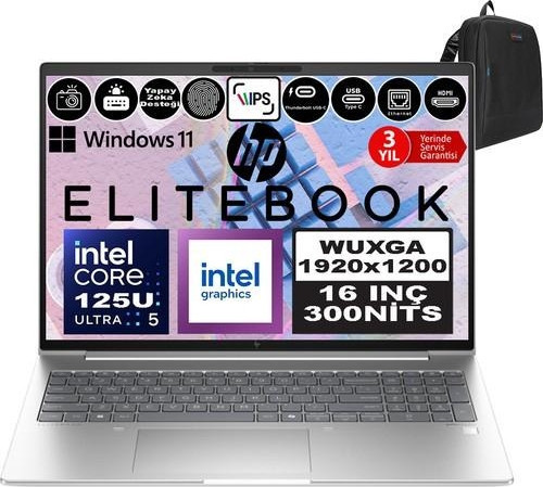Elitebook 660 G11 Ultra 5 125U Ddr5 24GB 2tb SSD Aı Boost 16" Wuxga IPS Windows 11 Pro 9Y7L8ETP07 + Zetta Çanta